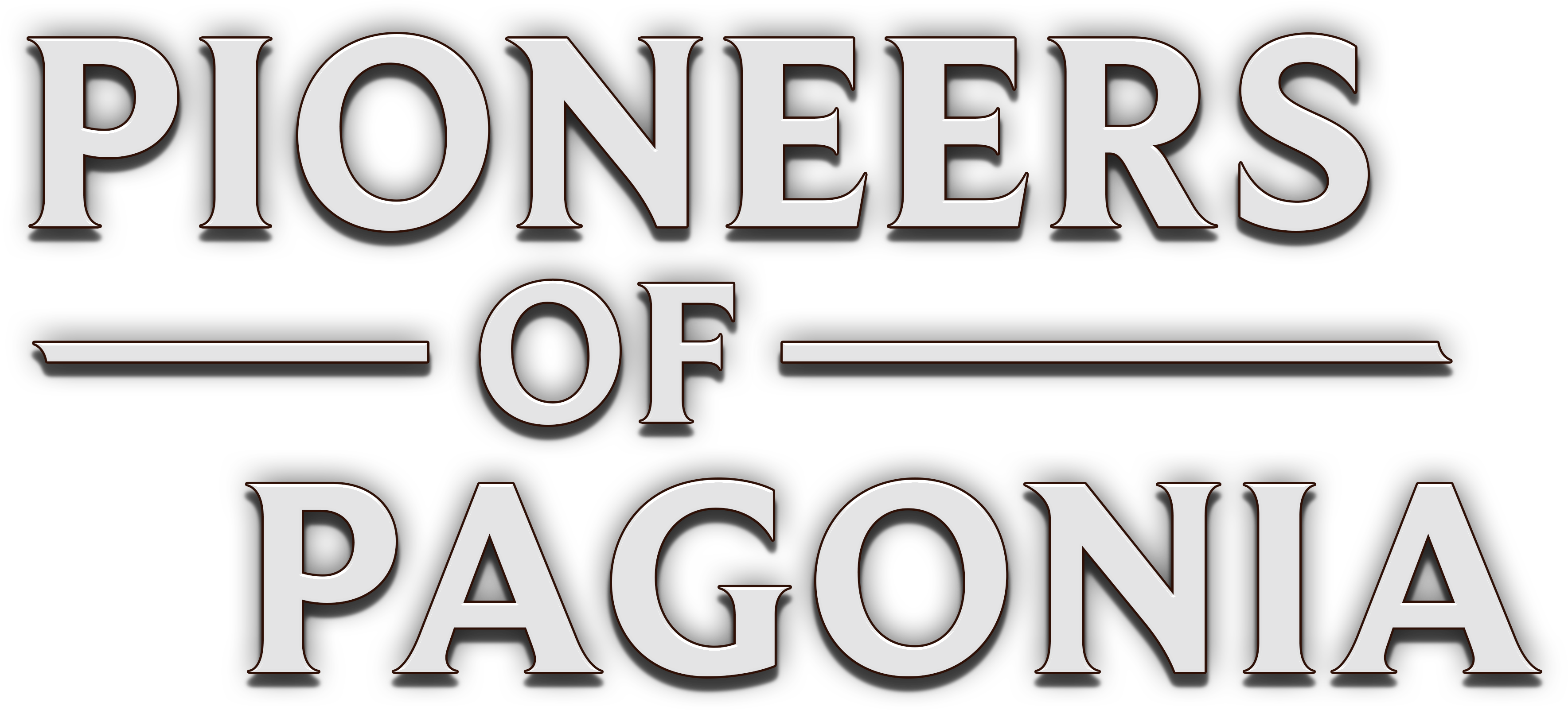 Pioneers of Pagonia, text logo, all in white
